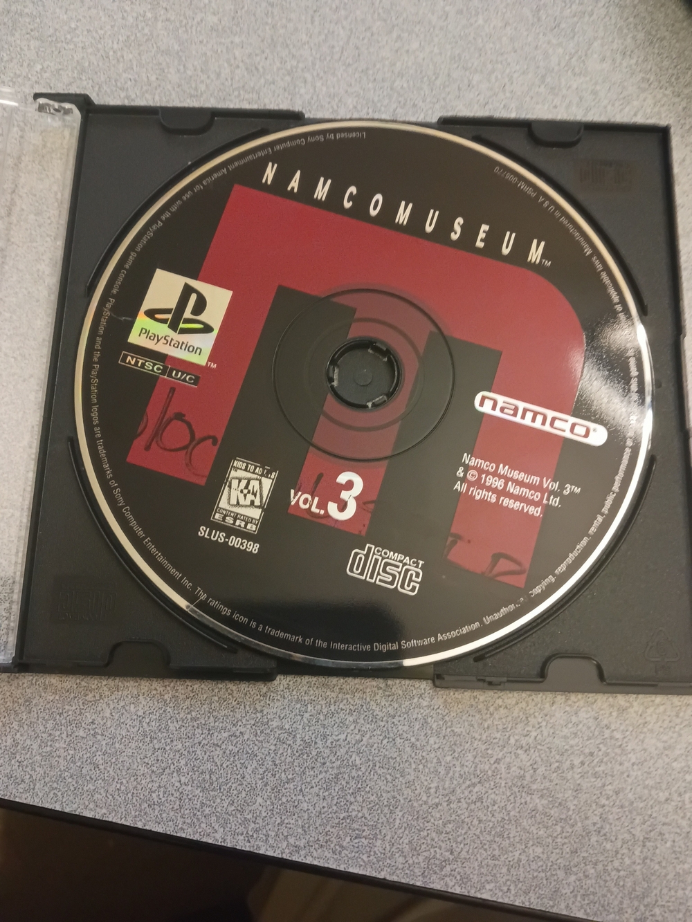 Namco Museum Vol. 3 PlayStation PS1 Game Disc - Black & Red